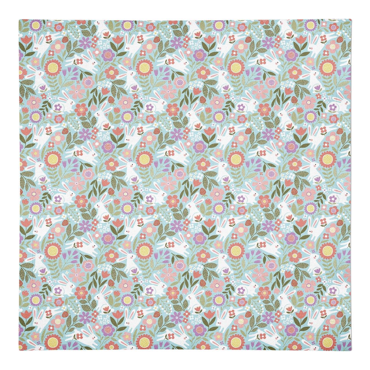 Pastel Bunny Floral Pattern 10" x 10" Cotton Twill Napkin